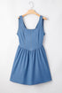 Elegant Square Neck Pleated Cut Out Denim Mini Dress