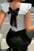 Elegant Stripe Ruffle Trim Knot Back Tank Top
