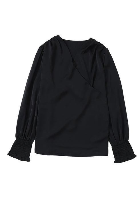 Elegant Surplice Neckline Shirred Cuff Woven Blouse
