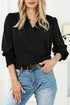 Elegant Surplice Neckline Shirred Cuff Woven Blouse