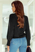 Elegant Surplice Neckline Shirred Cuff Woven Blouse