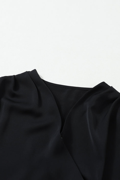 Elegant Surplice Neckline Shirred Cuff Woven Blouse