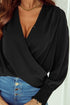 Elegant Surplice Neckline Shirred Cuff Woven Blouse