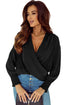 Elegant Surplice Neckline Shirred Cuff Woven Blouse