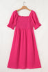 Elegant Swiss Dot Smocked Frilled Short Sleeve Maxi Dress