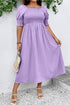 Elegant Swiss Dot Smocked Frilled Short Sleeve Maxi Dress
