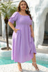 Elegant Swiss Dot Smocked Frilled Short Sleeve Maxi Dress