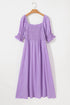 Elegant Swiss Dot Smocked Frilled Short Sleeve Maxi Dress