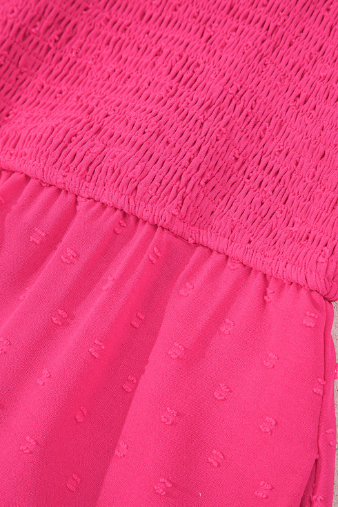 Elegant Swiss Dot Smocked Frilled Short Sleeve Maxi Dress