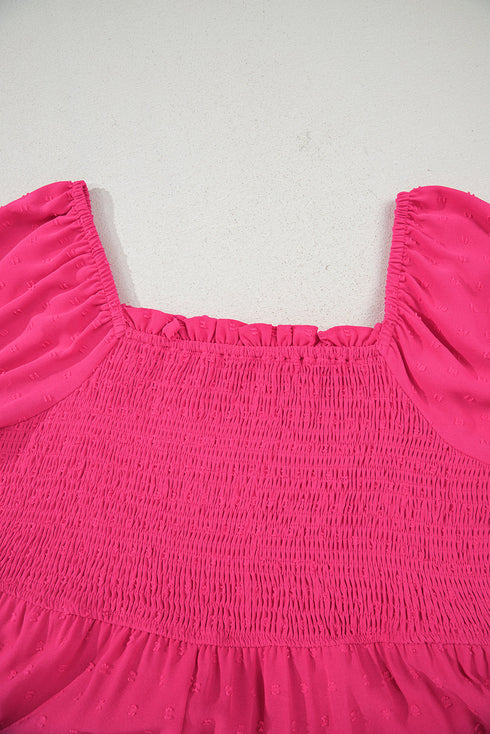 Elegant Swiss Dot Smocked Frilled Short Sleeve Maxi Dress