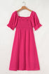 Elegant Swiss Dot Smocked Frilled Short Sleeve Maxi Dress