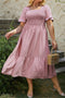 Elegant Swiss Dot Smocked High Waist Flowy Midi Dress