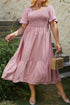 Elegant Swiss Dot Smocked High Waist Flowy Midi Dress