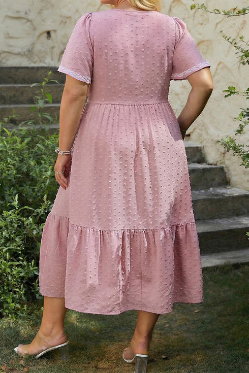 Elegant Swiss Dot Smocked High Waist Flowy Midi Dress