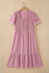 Elegant Swiss Dot Smocked High Waist Flowy Midi Dress