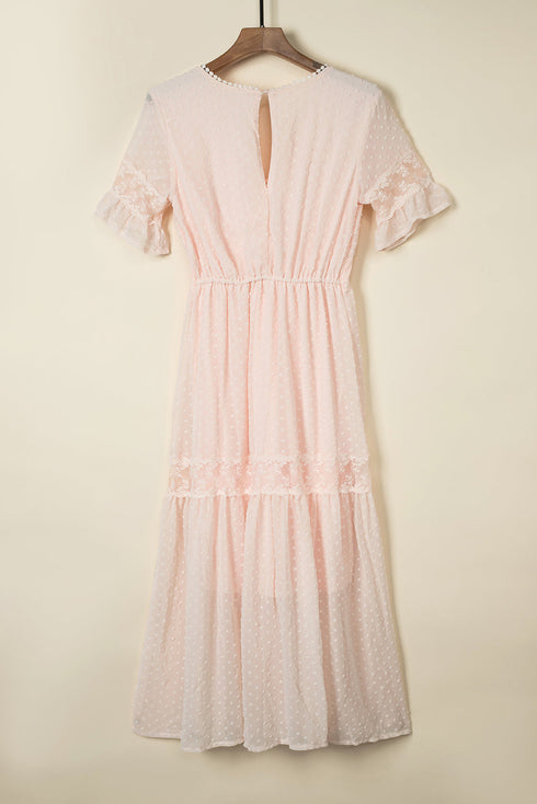 Elegant Swiss Dot Tiered Empire Waist Maxi Dress