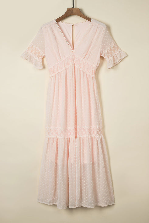 Elegant Swiss Dot Tiered Empire Waist Maxi Dress