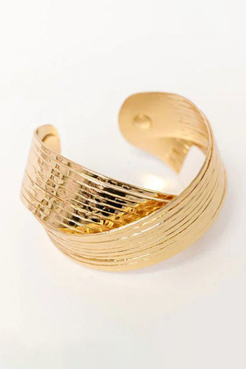 Elegant Textured Metal Crossover Cuff Bracelet