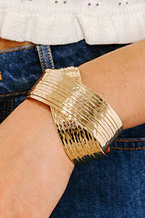 Elegant Textured Metal Crossover Cuff Bracelet