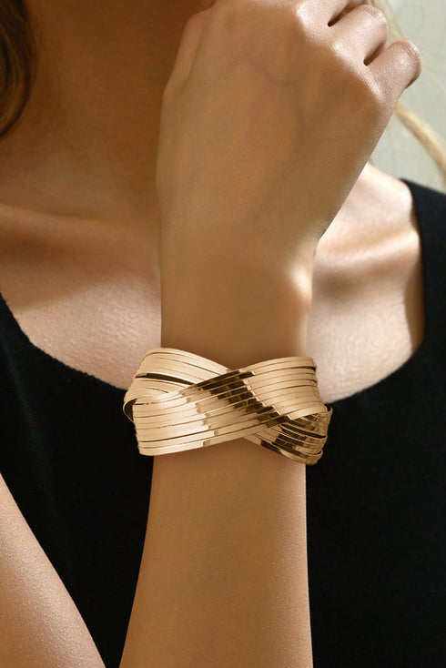 Elegant Textured Metal Crossover Cuff Bracelet