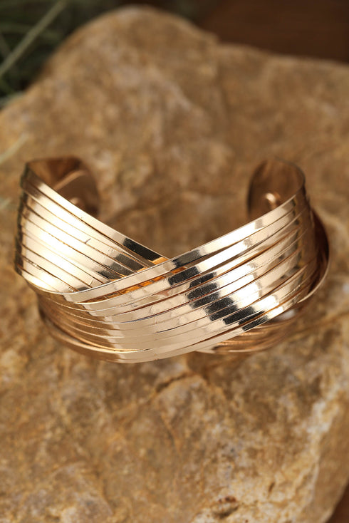 Elegant Textured Metal Crossover Cuff Bracelet