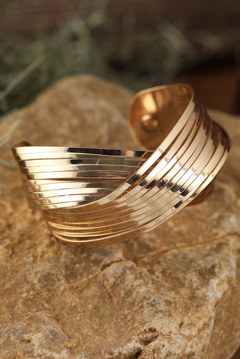 Elegant Textured Metal Crossover Cuff Bracelet