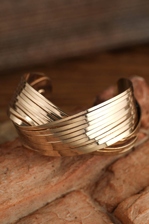 Elegant Textured Metal Crossover Cuff Bracelet