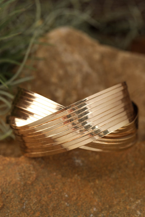 Elegant Textured Metal Crossover Cuff Bracelet