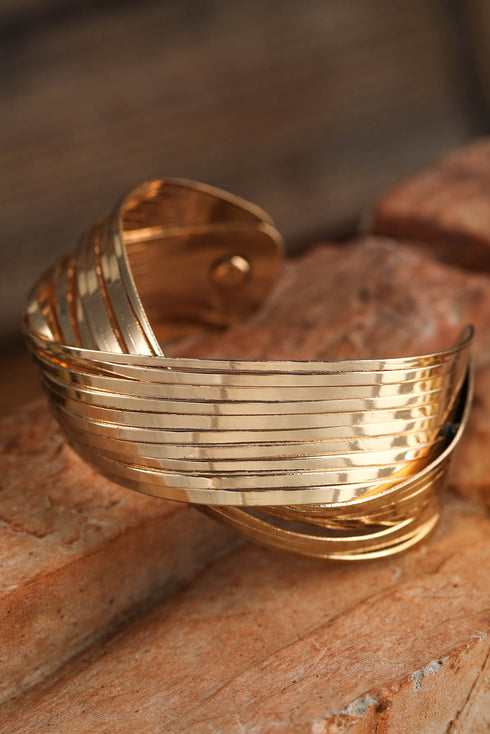 Elegant Textured Metal Crossover Cuff Bracelet