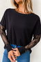 Elegant Textured Patchwork Bow Detail Long Sleeve Top