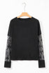 Elegant Textured Patchwork Bow Detail Long Sleeve Top