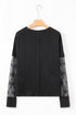 Elegant Textured Patchwork Bow Detail Long Sleeve Top