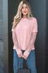 Elegant Textured Patchwork Bow Detail Long Sleeve Top