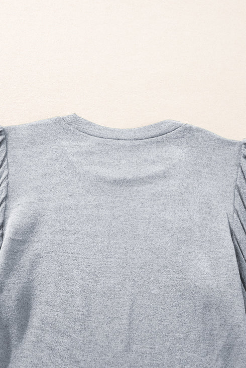 Elegant Textured Ribbed Long Bishop Sleeve Top