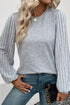 Elegant Textured Ribbed Long Bishop Sleeve Top