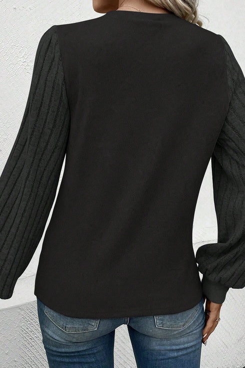 Elegant Textured Ribbed Long Bishop Sleeve Top