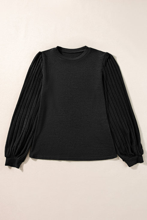 Elegant Textured Ribbed Long Bishop Sleeve Top