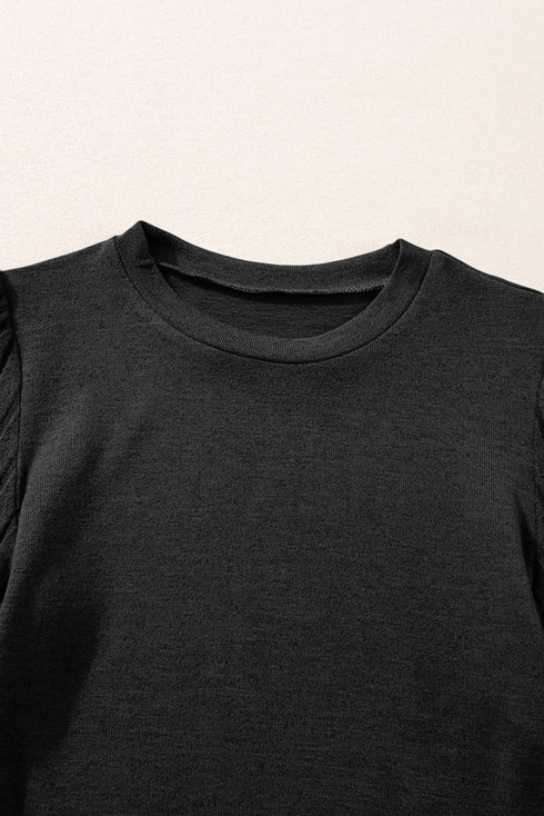 Elegant Textured Ribbed Long Bishop Sleeve Top
