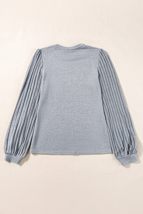 Elegant Textured Ribbed Long Bishop Sleeve Top