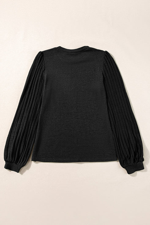 Elegant Textured Ribbed Long Bishop Sleeve Top