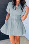 Elegant Textured V Neck Zip Up Shirred Mini Dress