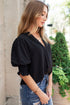 Elegant V Neck Half Sleeve Lightweight Woven Blouse