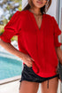 Elegant V Neck Half Sleeve Lightweight Woven Blouse