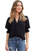 Elegant V Neck Half Sleeve Lightweight Woven Blouse