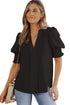Elegant V Neck Half Sleeve Lightweight Woven Blouse