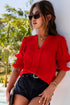 Elegant V Neck Half Sleeve Lightweight Woven Blouse
