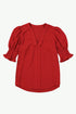 Elegant V Neck Half Sleeve Lightweight Woven Blouse