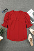 Elegant V Neck Half Sleeve Lightweight Woven Blouse