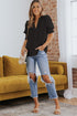 Elegant V Neck Half Sleeve Lightweight Woven Blouse