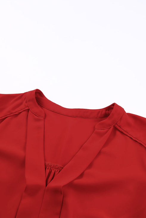 Elegant V Neck Half Sleeve Lightweight Woven Blouse